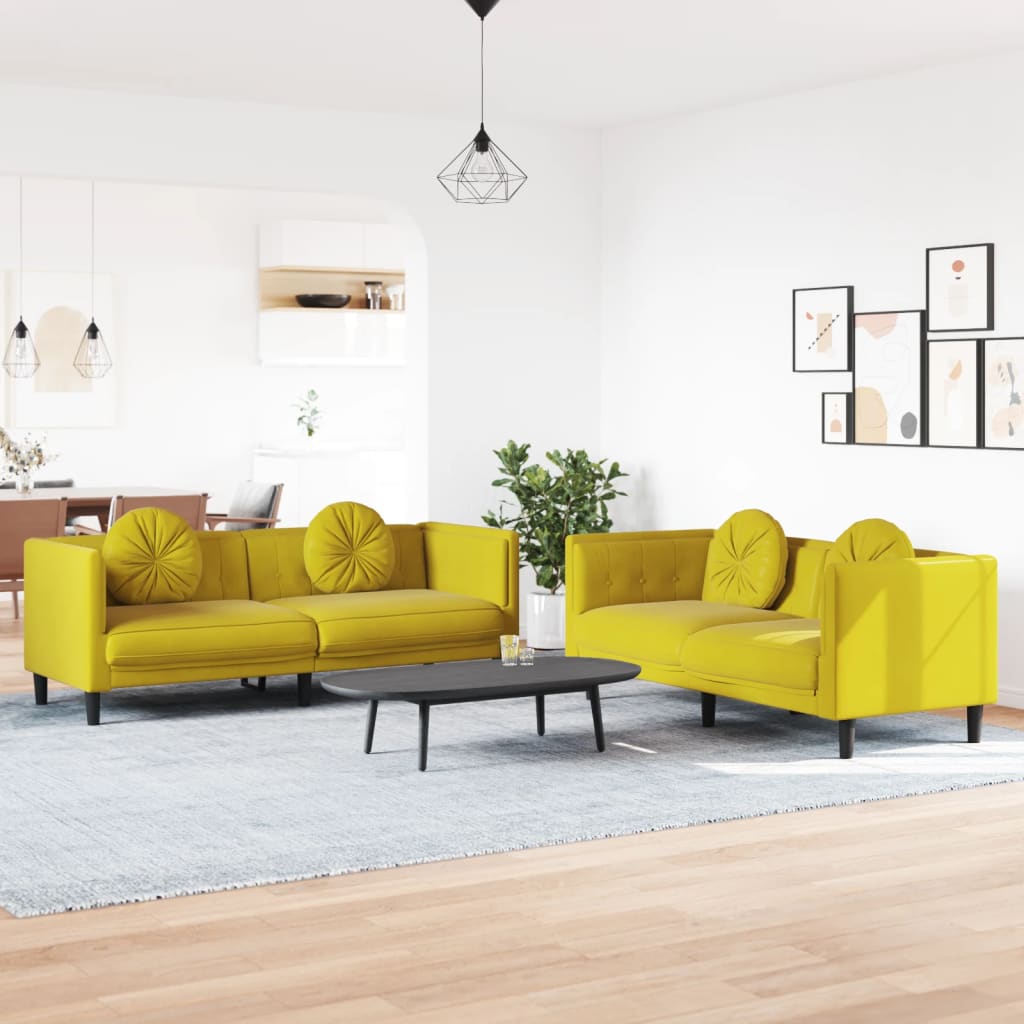 Ensemble de canapés 2 pcs avec coussins jaune velours - XIOS