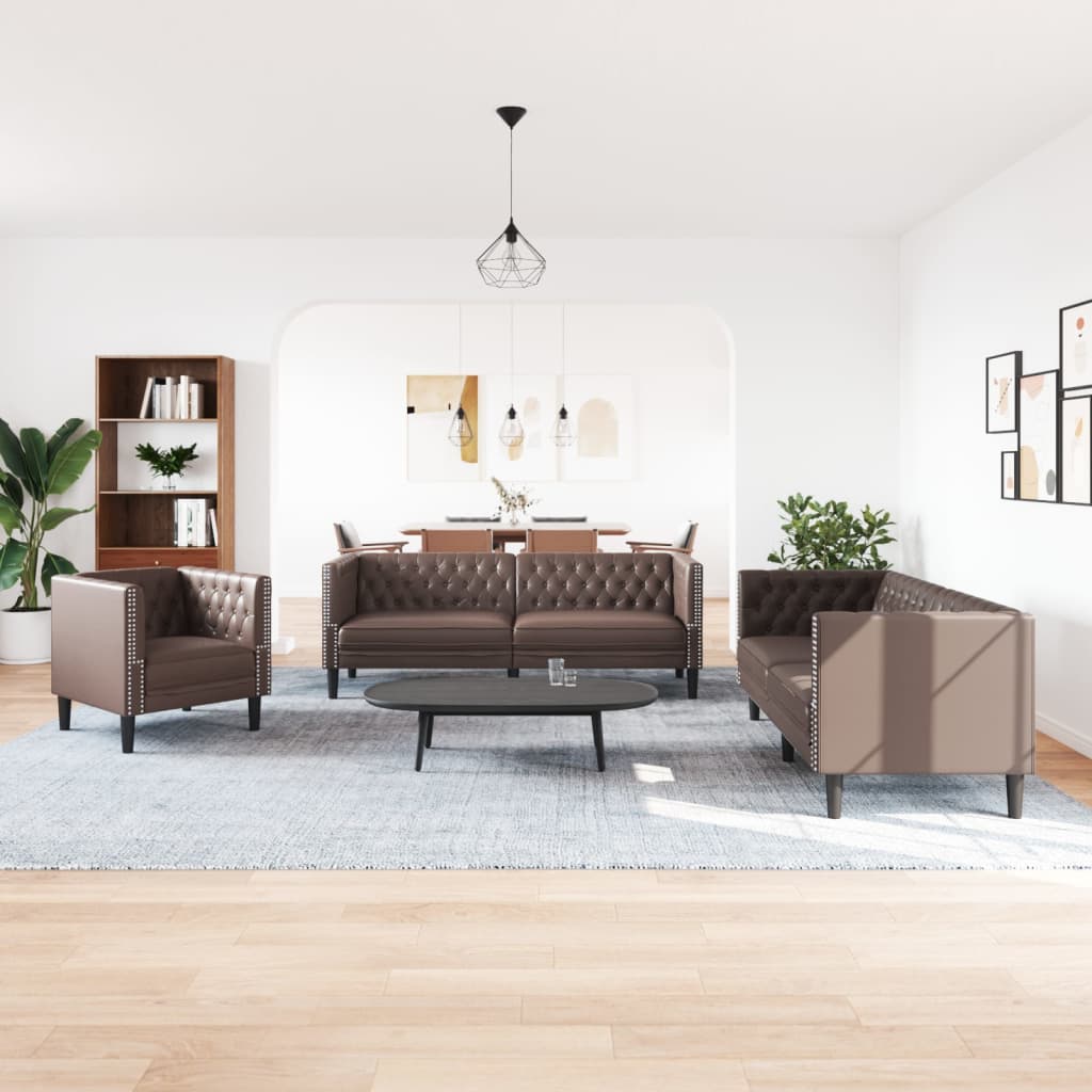 Ensemble de canapé Chesterfield 3 pcs marron similicuir - XIOS