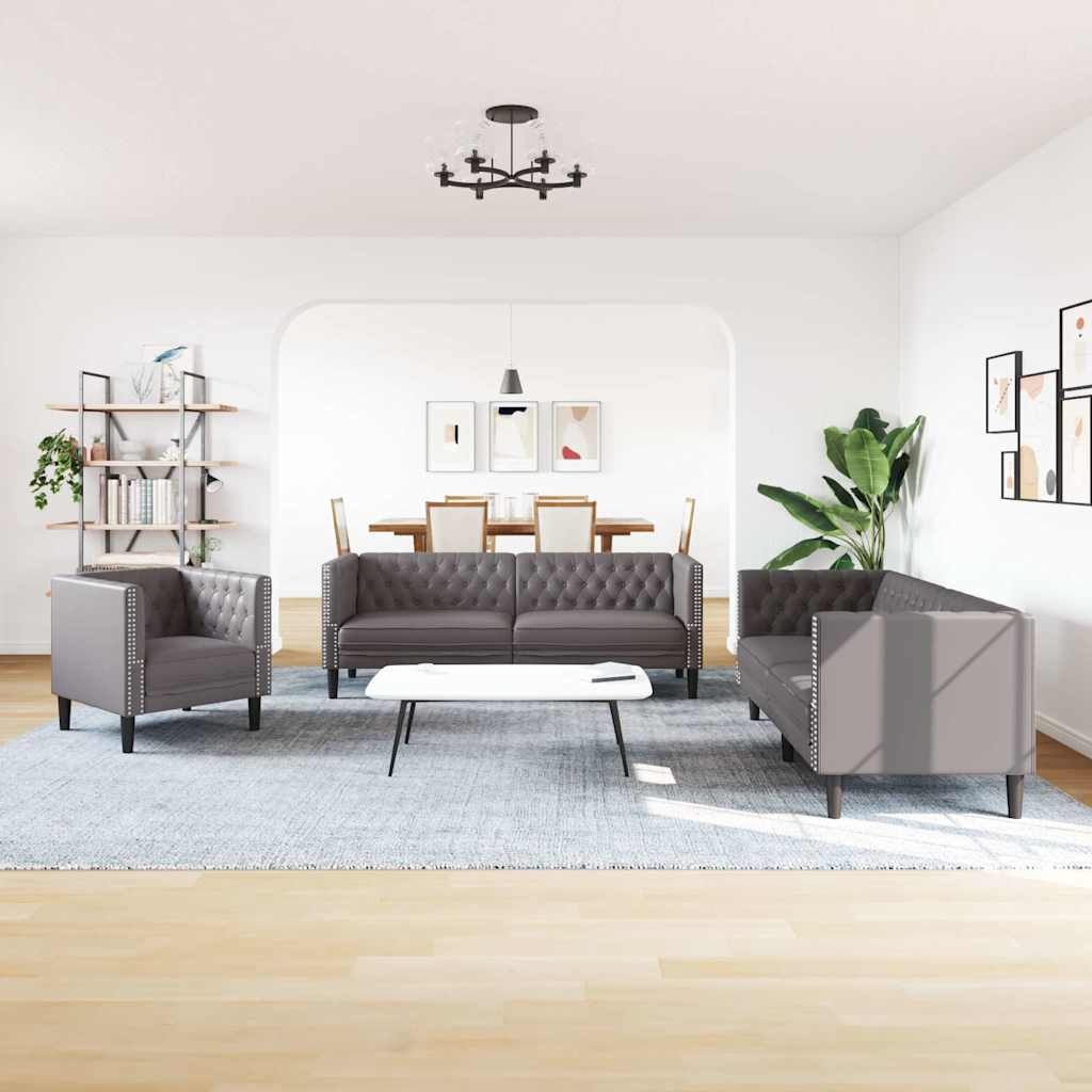 Ensemble de canapé Chesterfield 3 pcs gris similicuir - XIOS