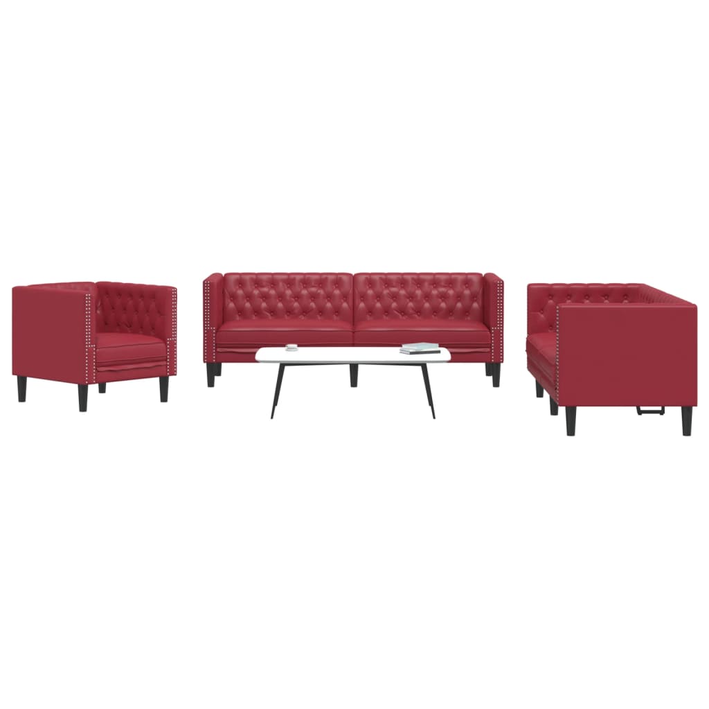 Ensemble de canapés Chesterfield 3pcs rouge bordeaux similicuir - XIOS
