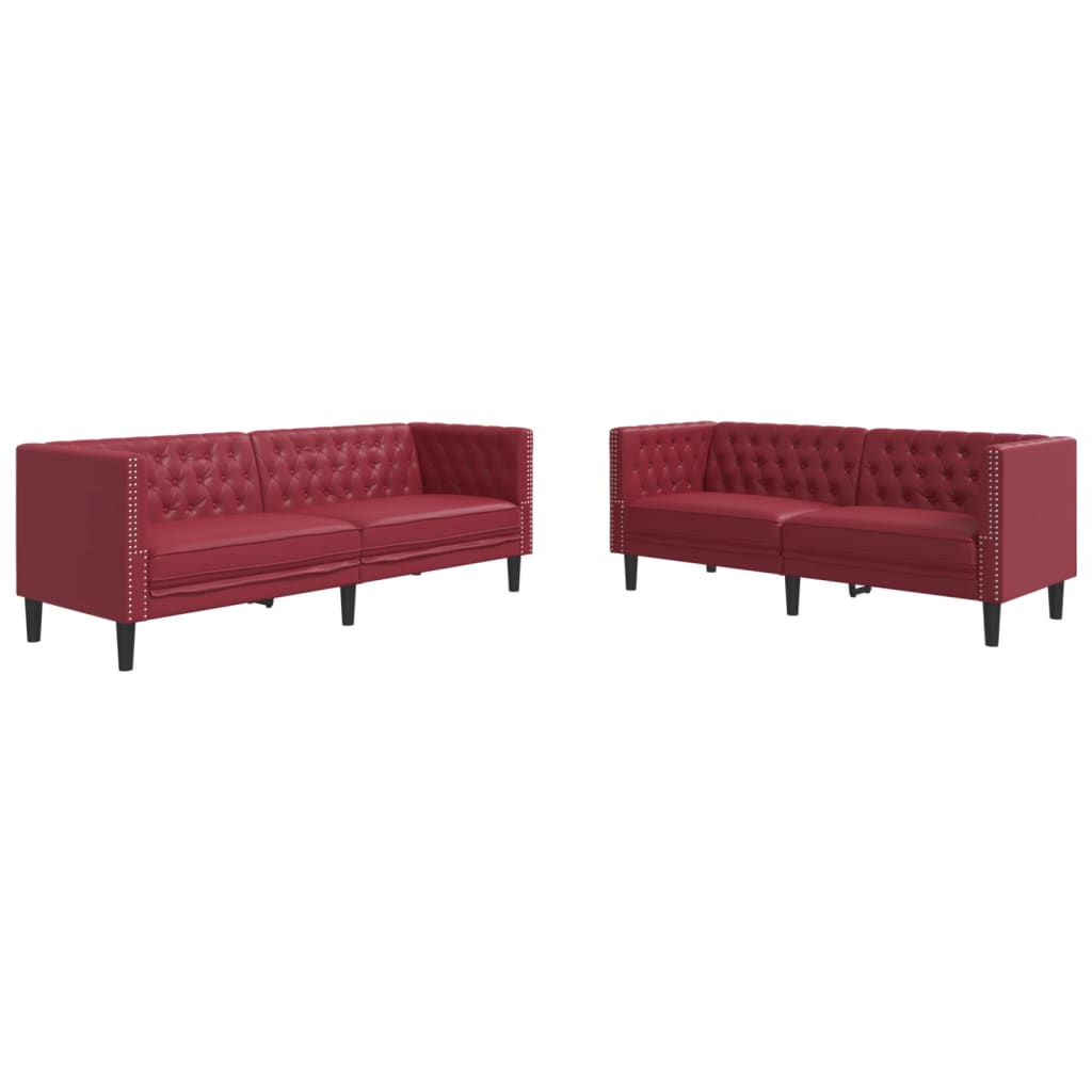 Ensemble de canapés Chesterfield 2pcs rouge bordeaux similicuir - XIOS
