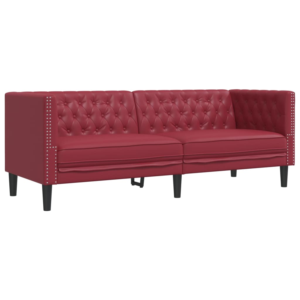 Ensemble de canapés Chesterfield 2pcs rouge bordeaux similicuir - XIOS