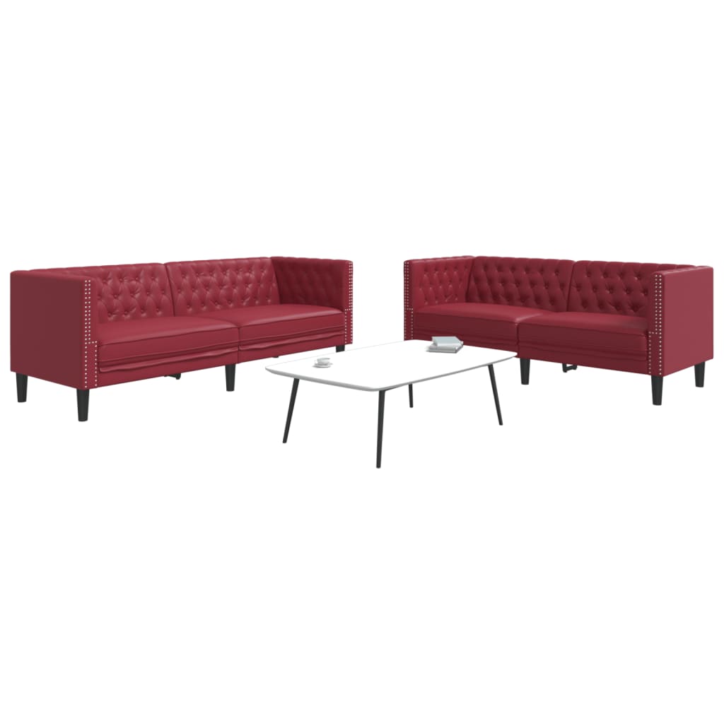 Ensemble de canapés Chesterfield 2pcs rouge bordeaux similicuir - XIOS