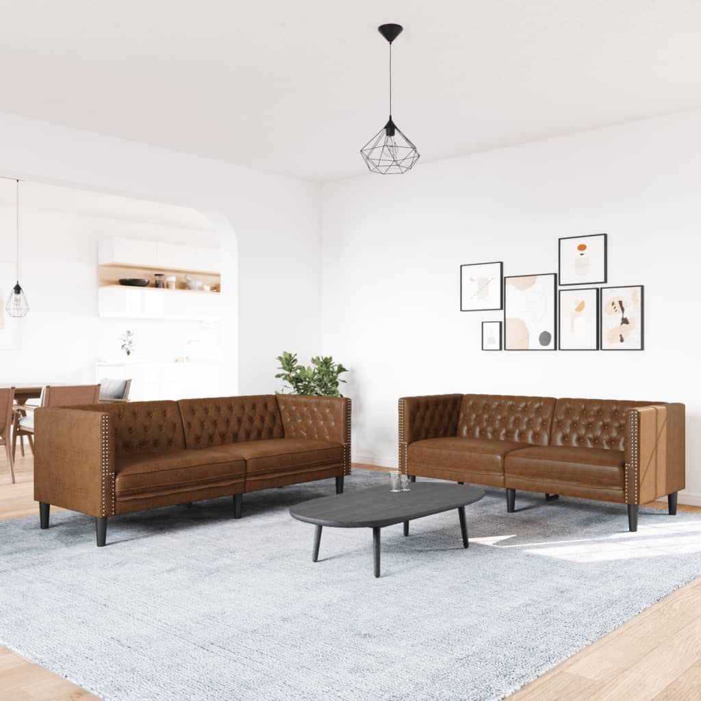 Ensemble de canapé Chesterfield 2 pcs marron similicuir daim - XIOS