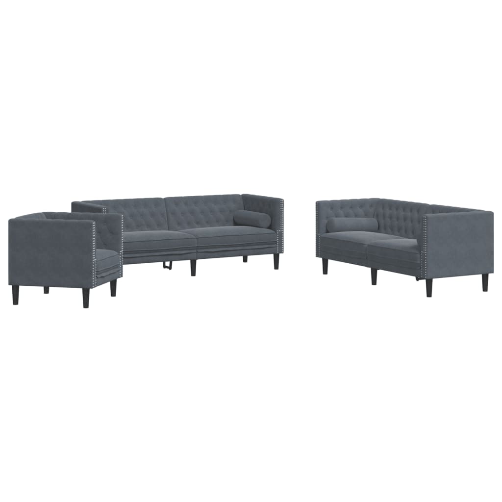 Ensemble de canapé Chesterfield et traversins 3 pcs gris foncé - XIOS