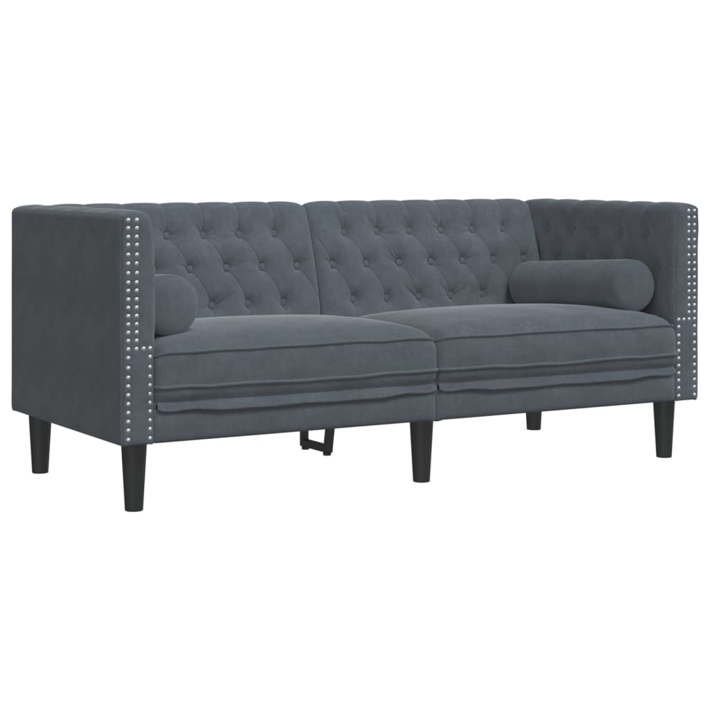 Ensemble de canapé Chesterfield et traversins 3 pcs gris foncé - XIOS