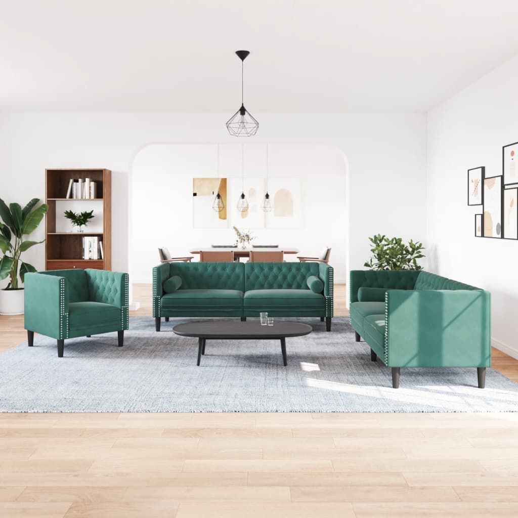 Ensemble de canapé Chesterfield et traversins 3 pcs vert foncé - XIOS