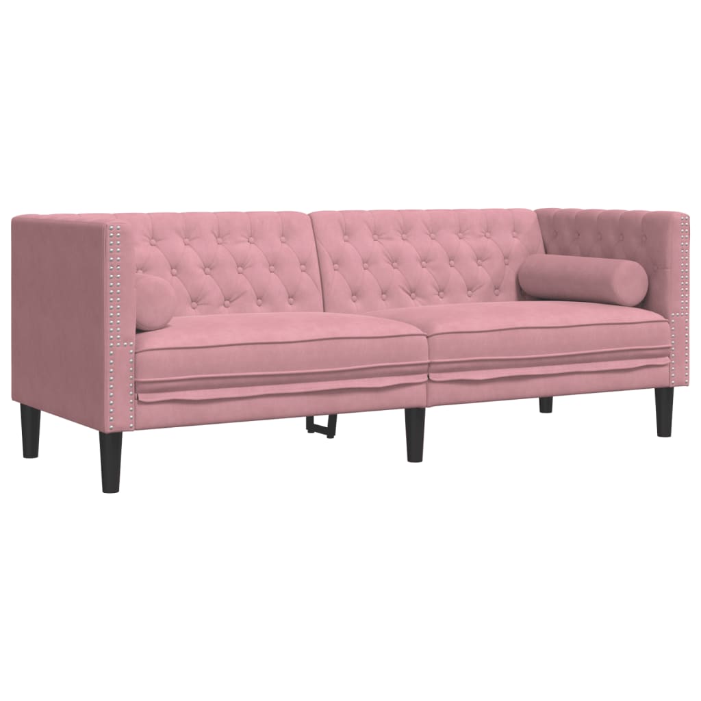 Ensemble de canapé Chesterfield et traversins 3pcs rose velours - XIOS