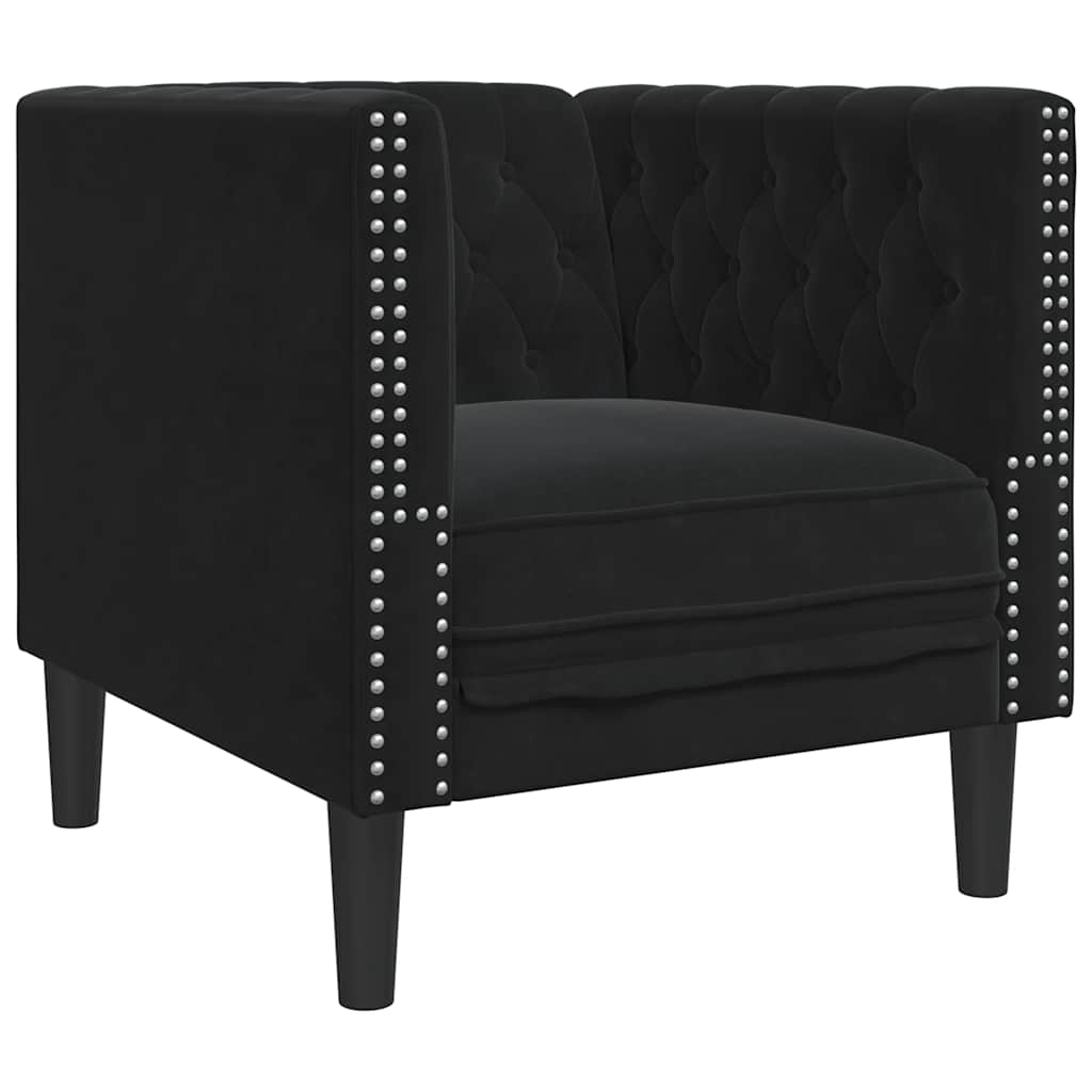 Ensemble de canapé Chesterfield et traversins 3pcs noir velours