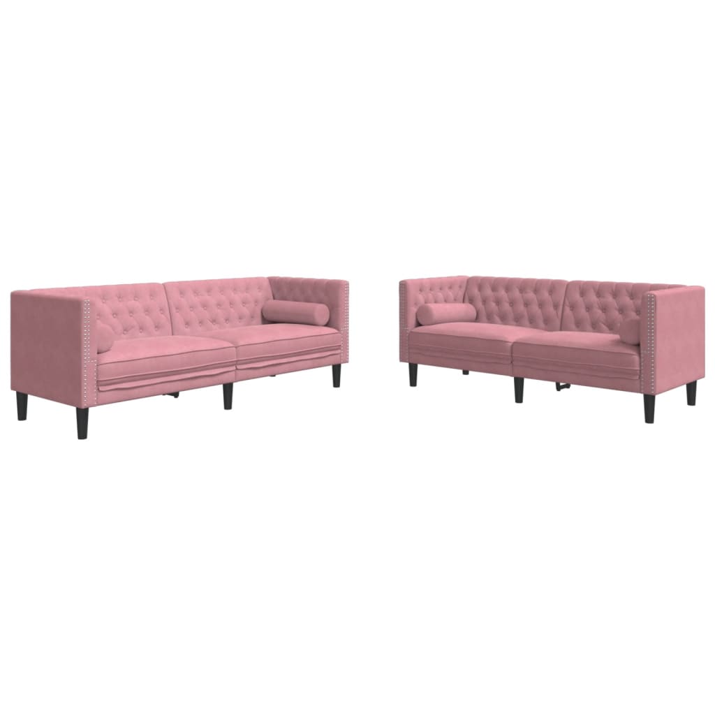 Ensemble de canapé Chesterfield et traversins 2pcs rose velours - XIOS