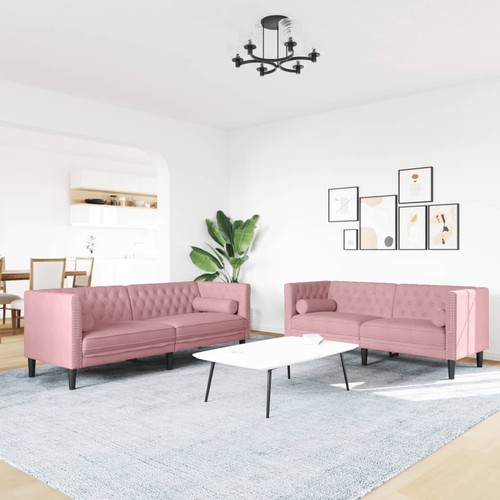 Ensemble de canapé Chesterfield et traversins 2pcs rose velours - XIOS