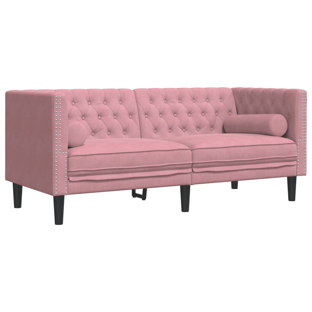 Ensemble de canapé Chesterfield et traversins 2pcs rose velours - XIOS