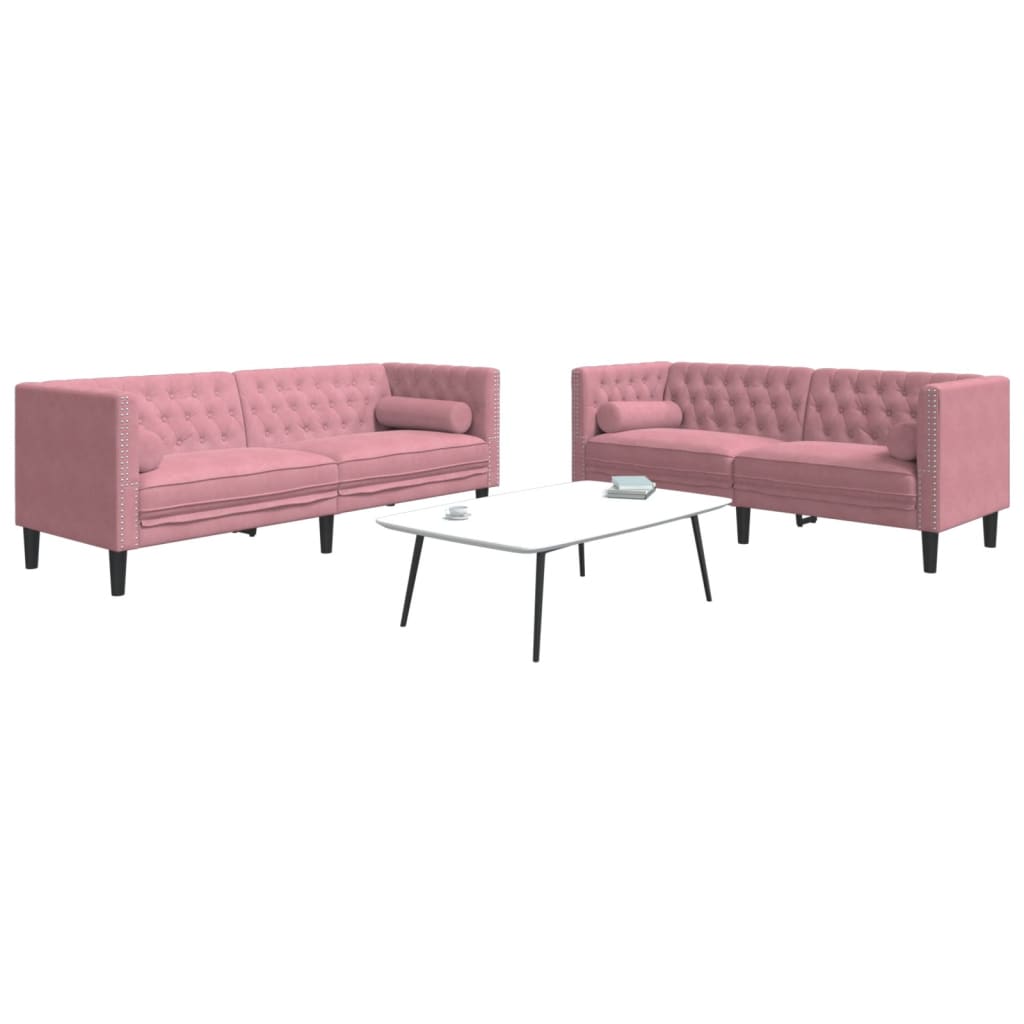 Ensemble de canapé Chesterfield et traversins 2pcs rose velours - XIOS
