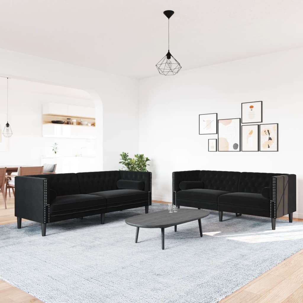 Ensemble de canapé Chesterfield et traversins 2pcs noir velours - XIOS