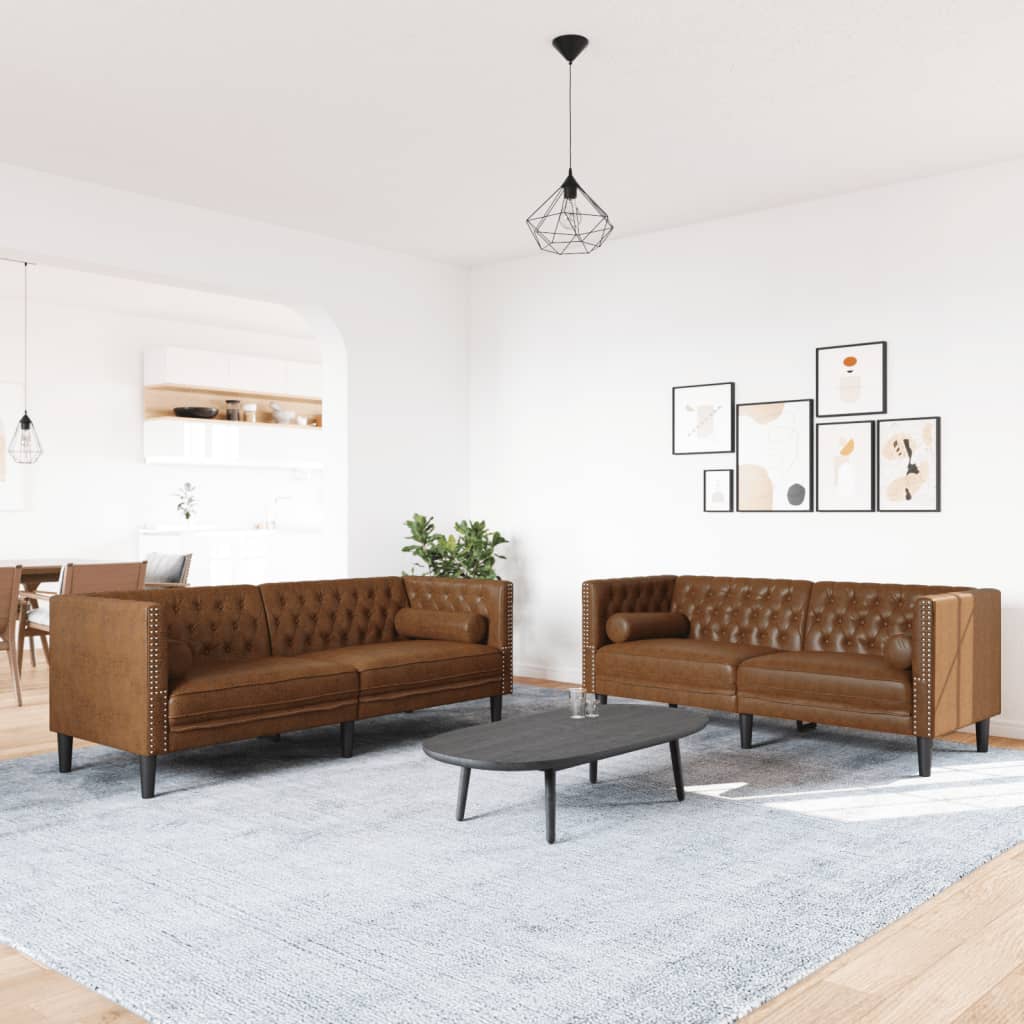 Ensemble de canapé Chesterfield et traversins 2 pcs marron