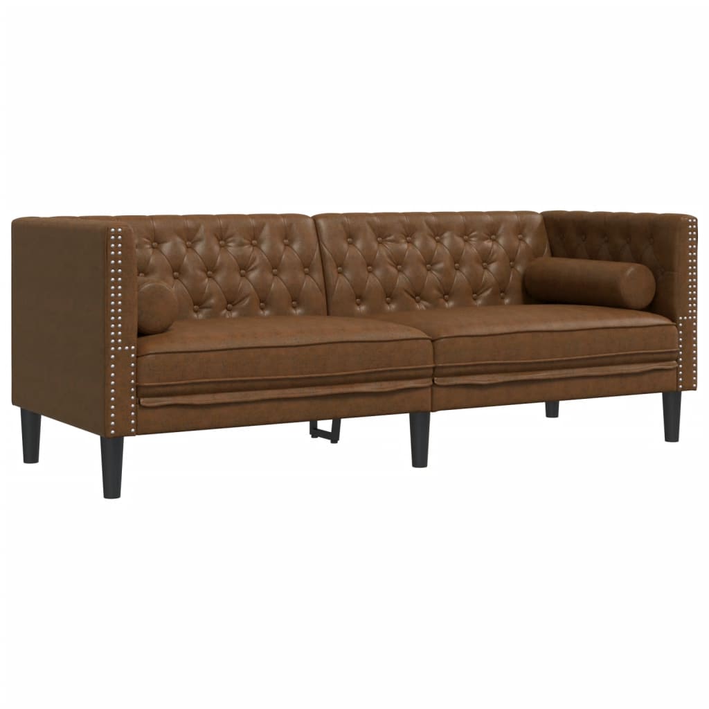 Ensemble de canapé Chesterfield et traversins 2 pcs marron