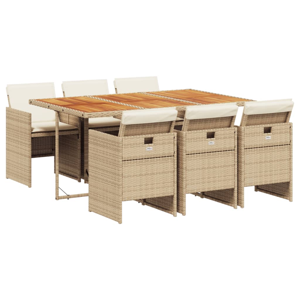 Ensemble à manger de jardin et coussins 7 pcs beige poly rotin