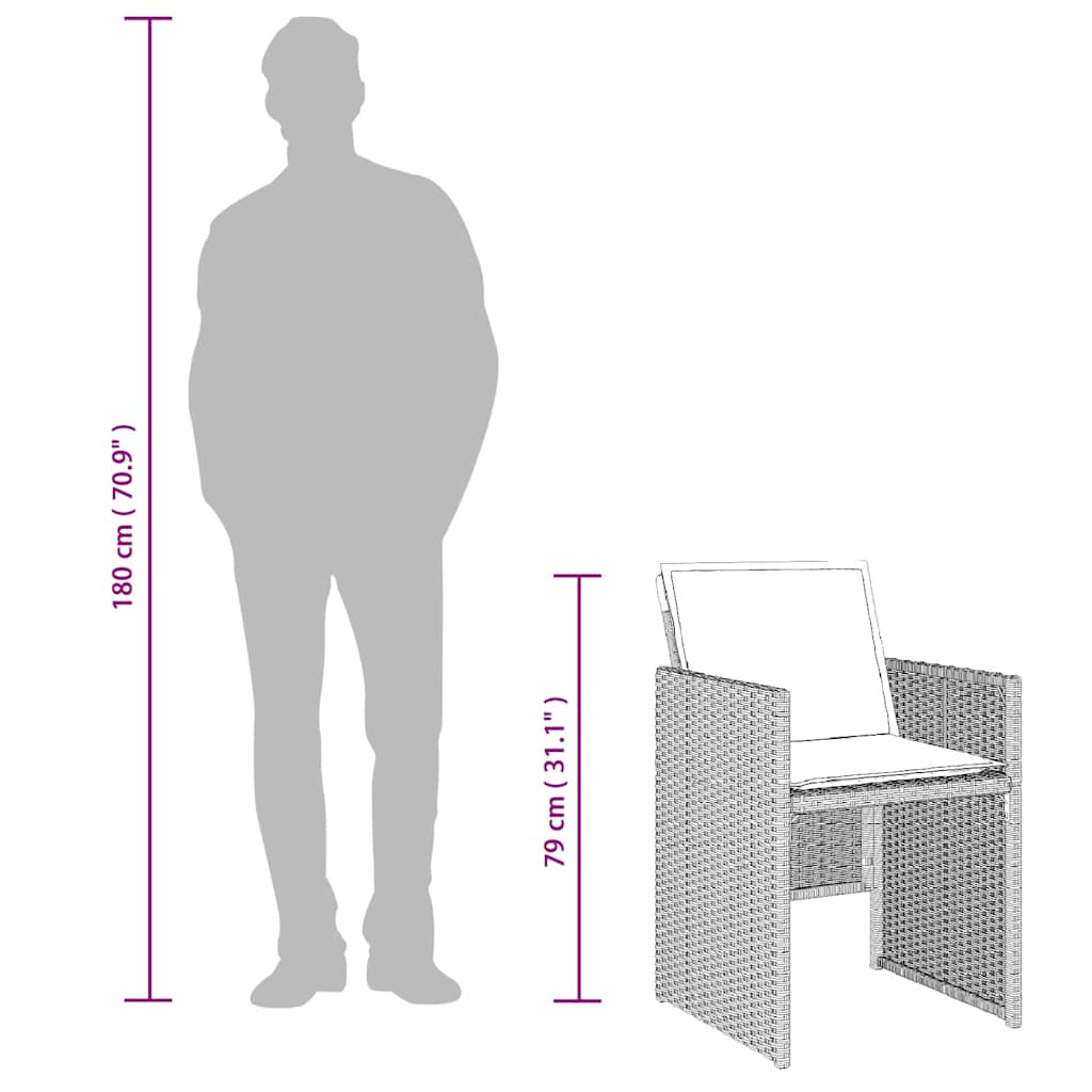 Ensemble à manger de jardin et coussins 9 pcs gris clair rotin