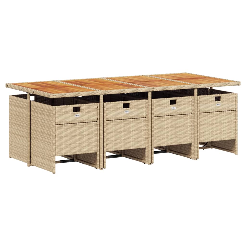 Ensemble à manger de jardin et coussins 9 pcs beige Poly rotin Salons de jardin vidaXL