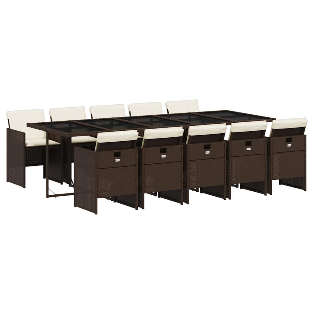 Ensemble à manger de jardin et coussins 11 pcs marron rotin