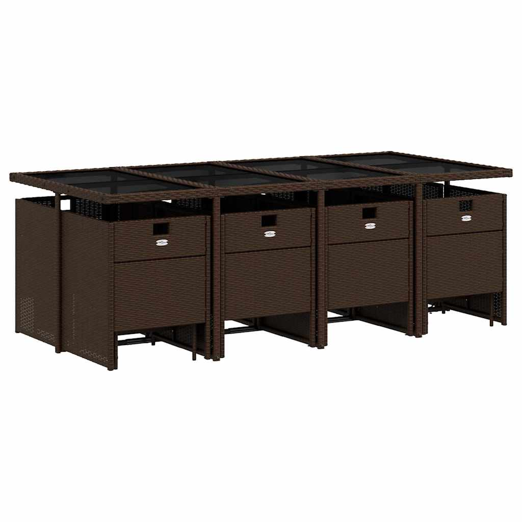 Ensemble à manger de jardin avec coussins 13 pcs marron rotin