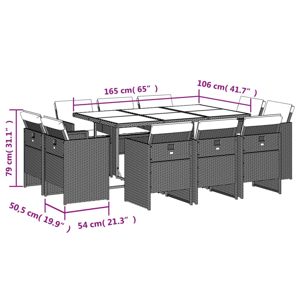 Ensemble à manger de jardin et coussins 11 pcs marron rotin Salons de jardin vidaXL