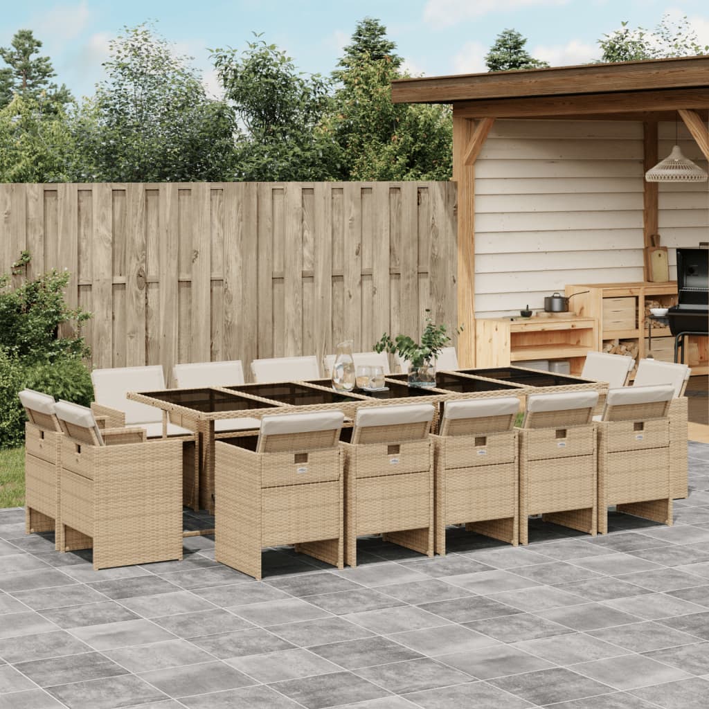 Ensemble à manger de jardin et coussins 15 pcs beige