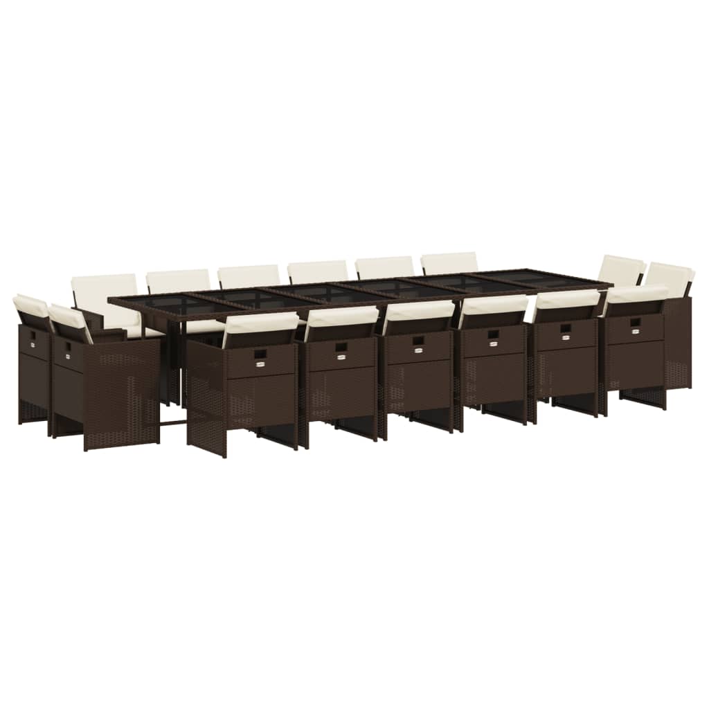 Ensemble à manger de jardin et coussins 17 pcs marron rotin