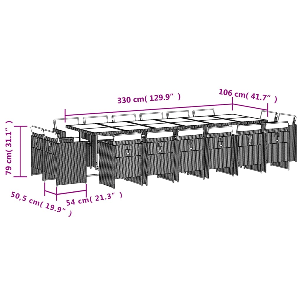 Ensemble à manger de jardin et coussins 17 pcs marron rotin Salons de jardin vidaXL