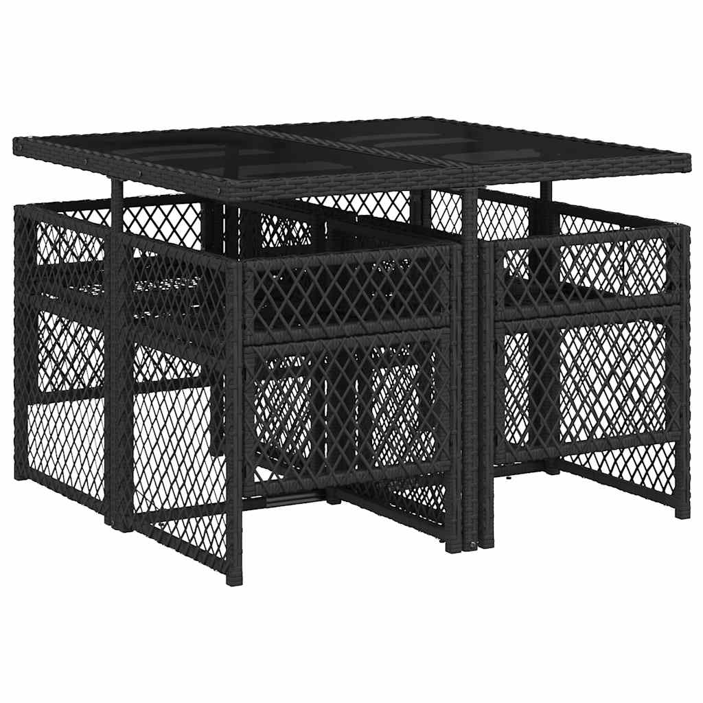 Ensemble à manger de jardin coussins 5pcs noir résine tressée