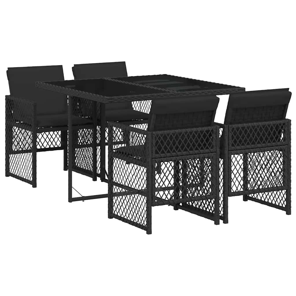 Ensemble à manger de jardin coussins 5pcs noir résine tressée