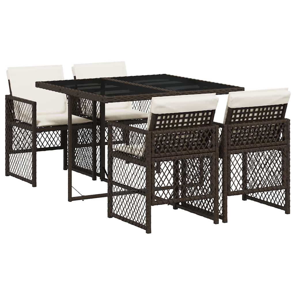 Ensemble à manger de jardin 5 pcs et coussins marron poly rotin
