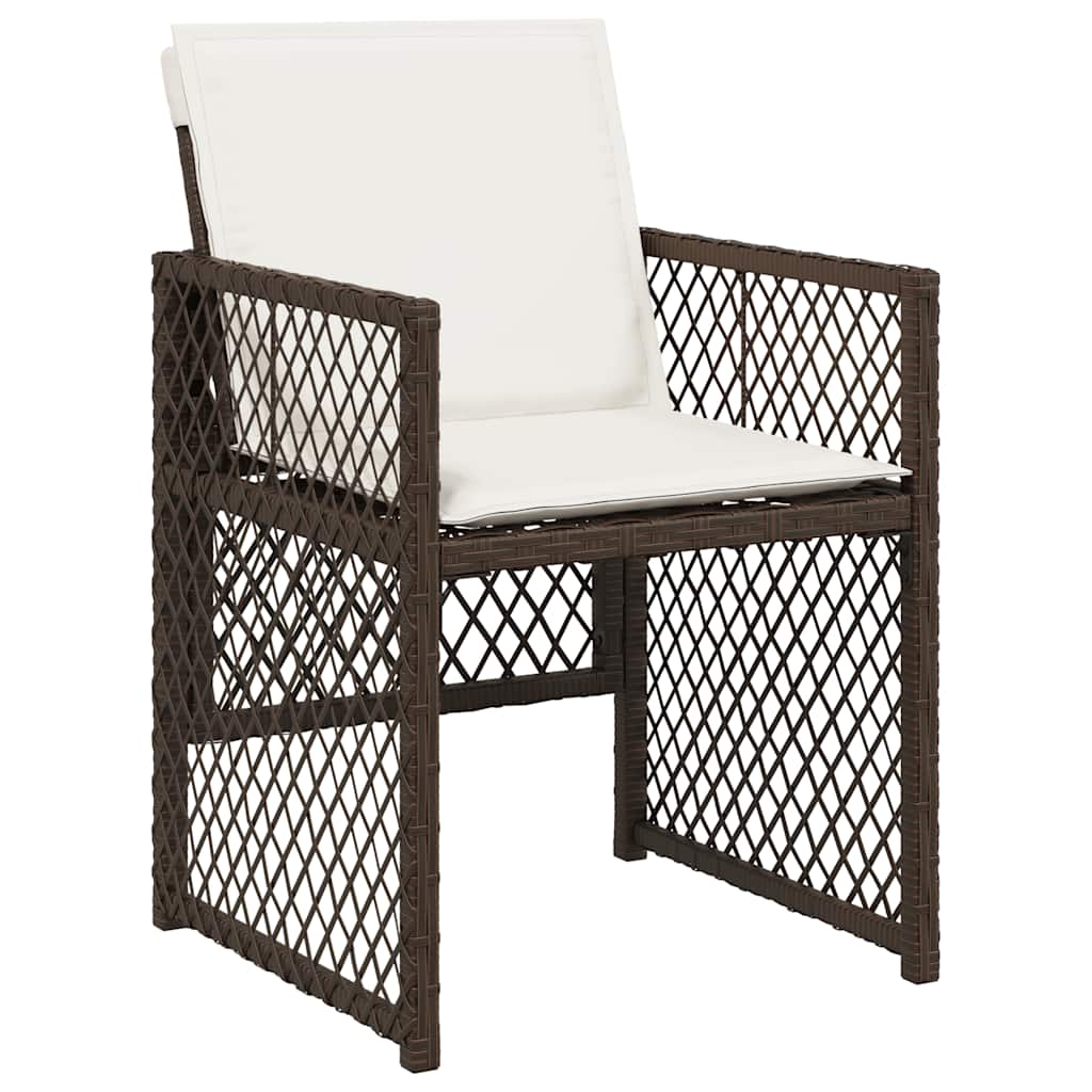 Ensemble à manger de jardin 5 pcs et coussins marron poly rotin