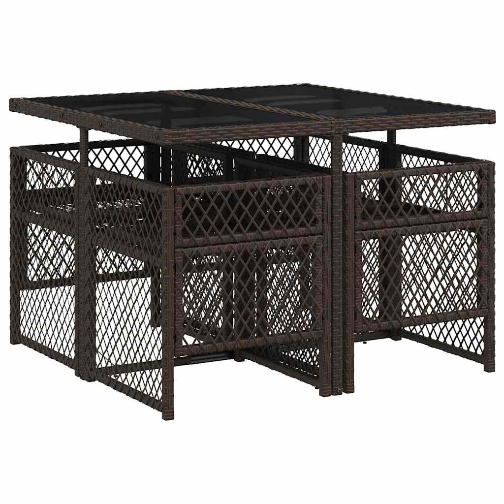 Ensemble à manger de jardin 5 pcs et coussins marron poly rotin
