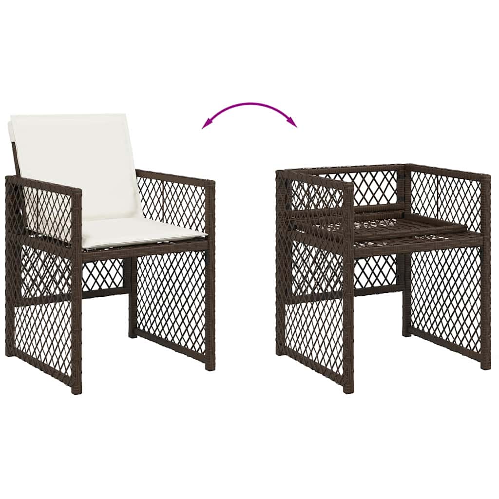 Ensemble à manger de jardin 5 pcs et coussins marron poly rotin