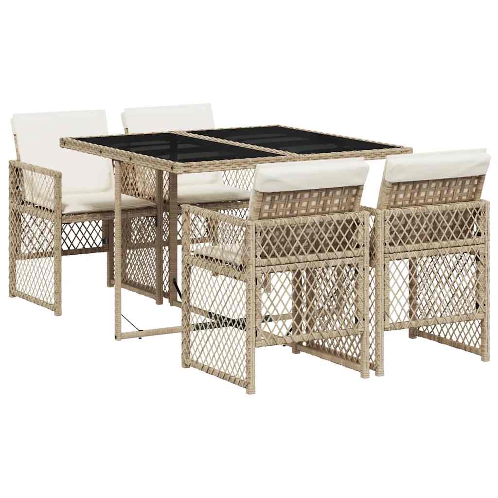 Ensemble à manger de jardin avec coussins 5pcs Beige poly rotin