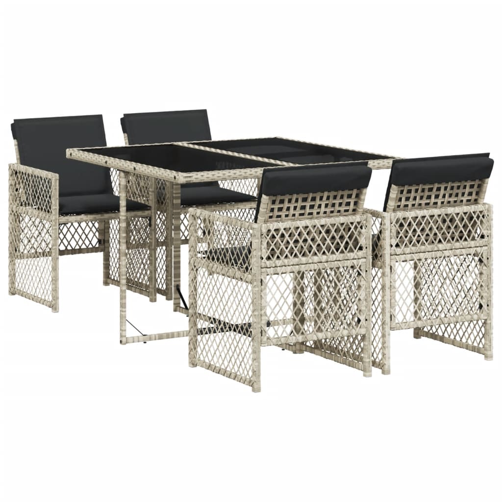 Ensemble à manger de jardin et coussins 5 pcs gris clair rotin