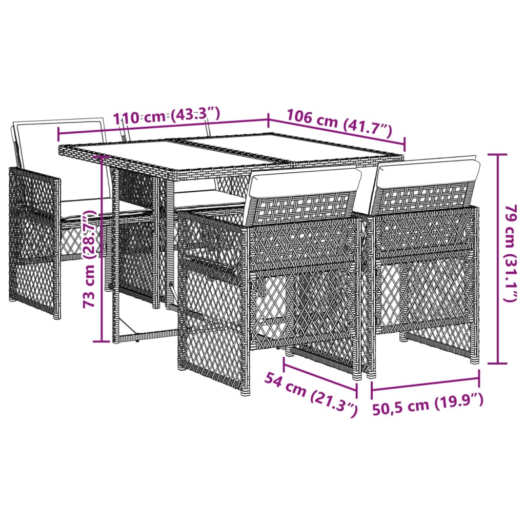 Ensemble à manger de jardin et coussins 5 pcs gris clair rotin Salons de jardin vidaXL