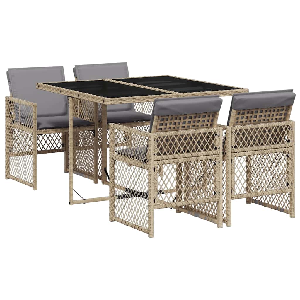Ensemble à manger de jardin avec coussins 5pcs Beige poly rotin