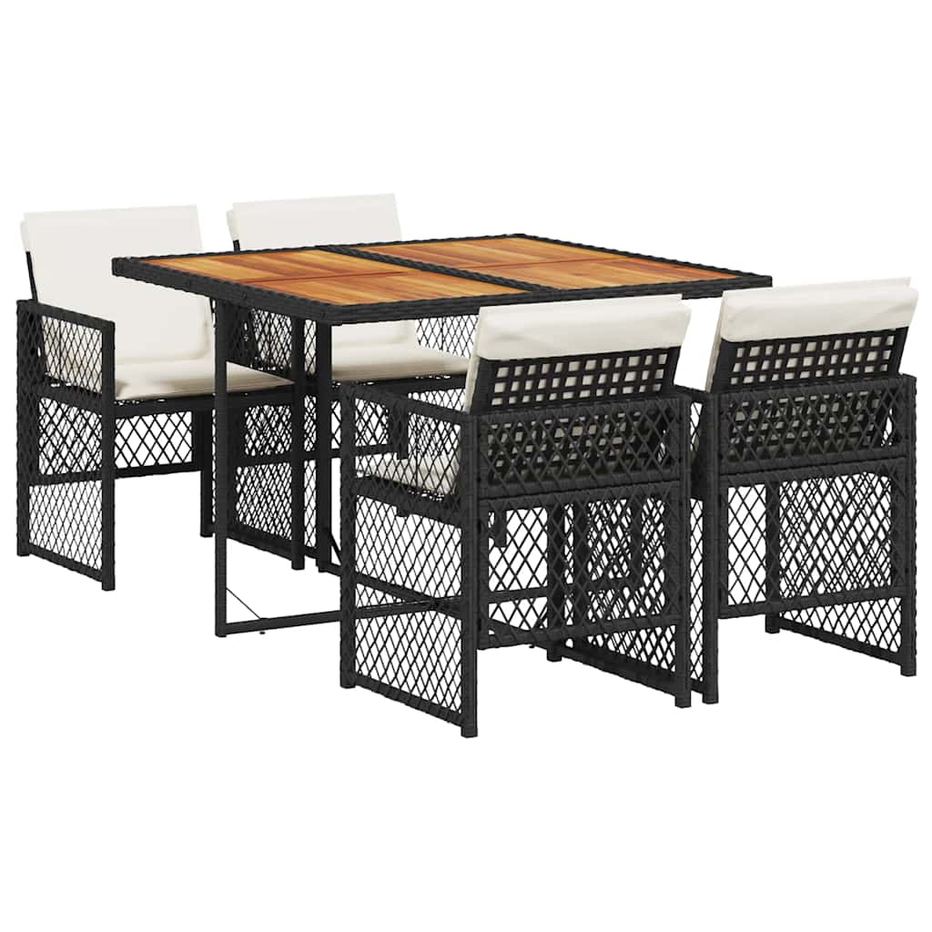 Ensemble à manger de jardin coussins 5pcs noir résine tressée