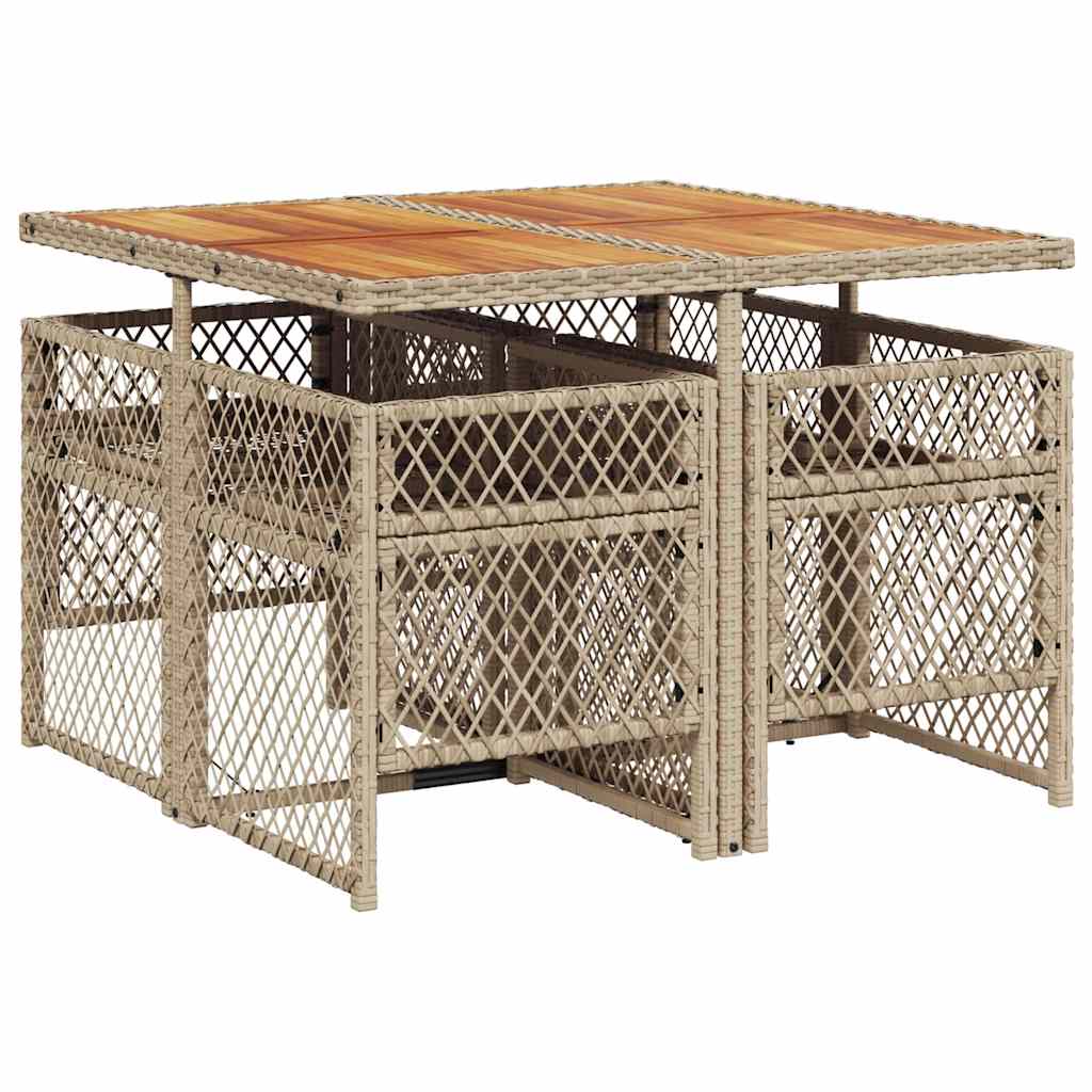 Ensemble à manger de jardin avec coussins 5pcs Beige poly rotin