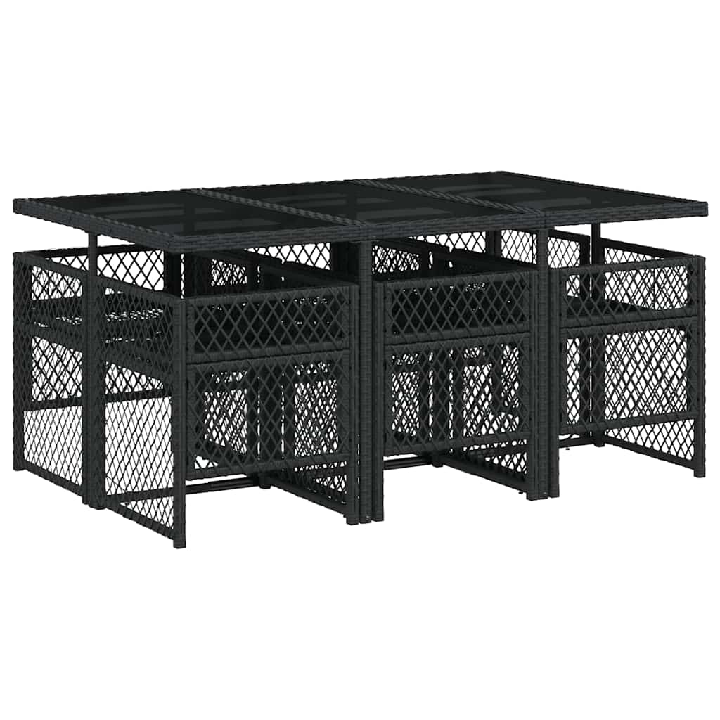 Ensemble à manger de jardin coussins 7 pcs noir résine tressée