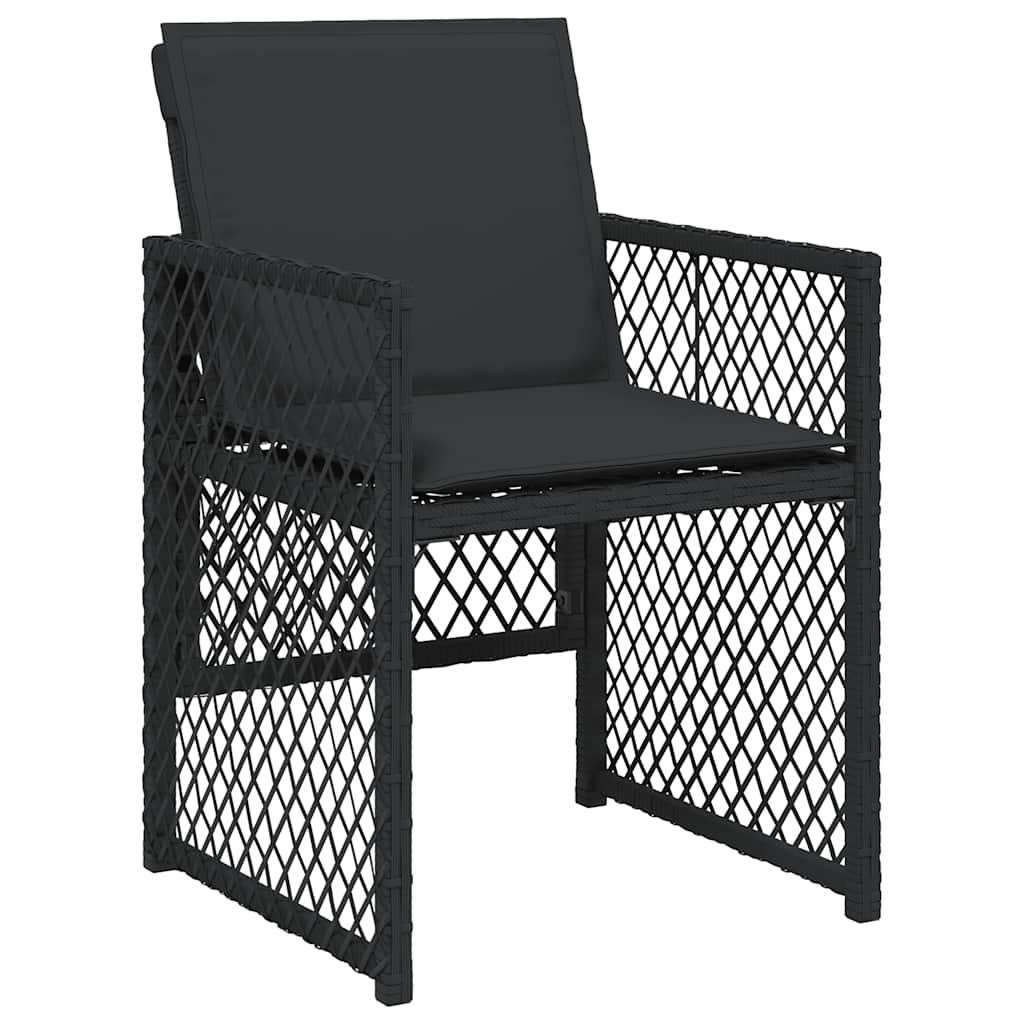 Ensemble à manger de jardin coussins 7 pcs noir résine tressée