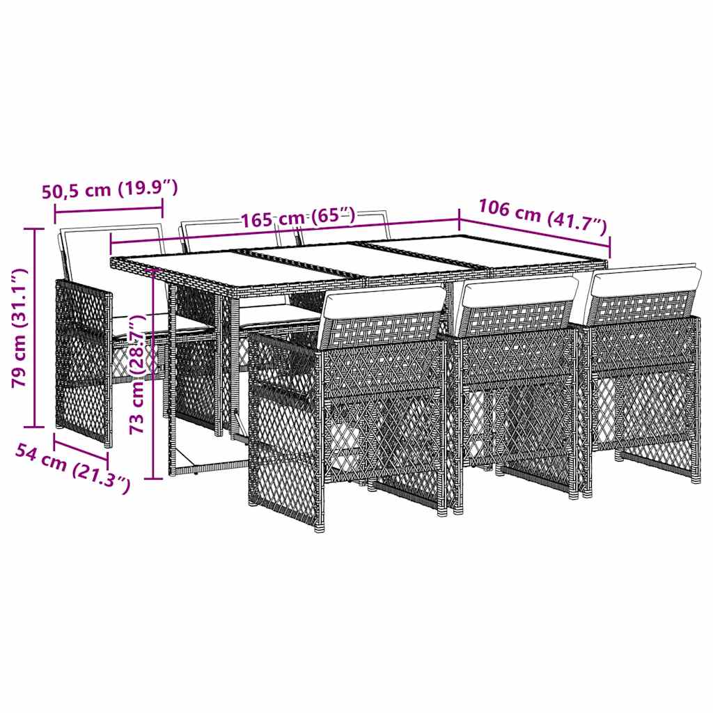 Ensemble à manger de jardin coussins 7 pcs noir résine tressée
