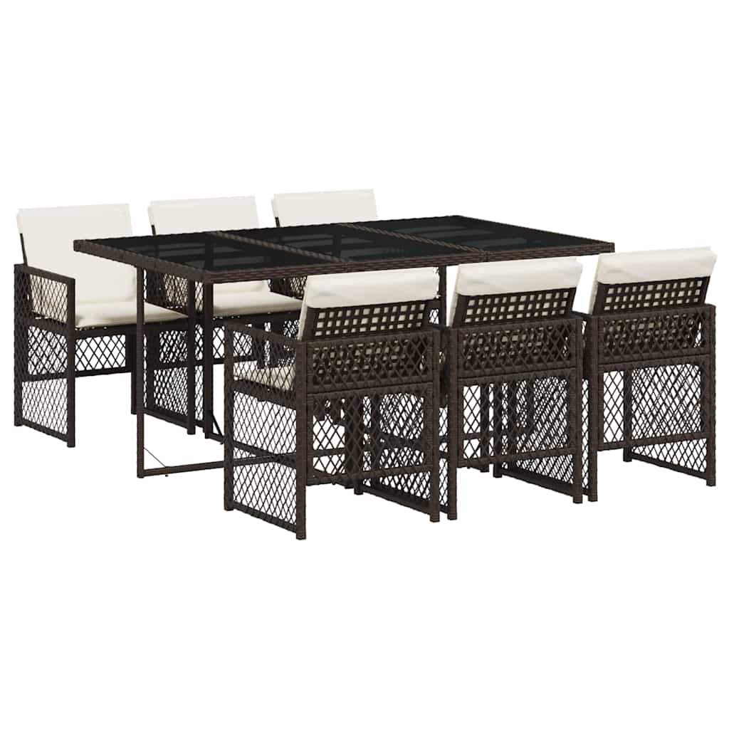 Ensemble à manger de jardin et coussins 7 pcs marron rotin