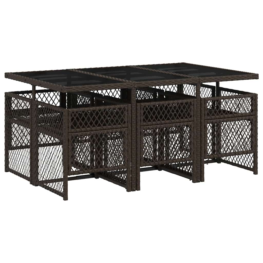 Ensemble à manger de jardin et coussins 7 pcs marron rotin