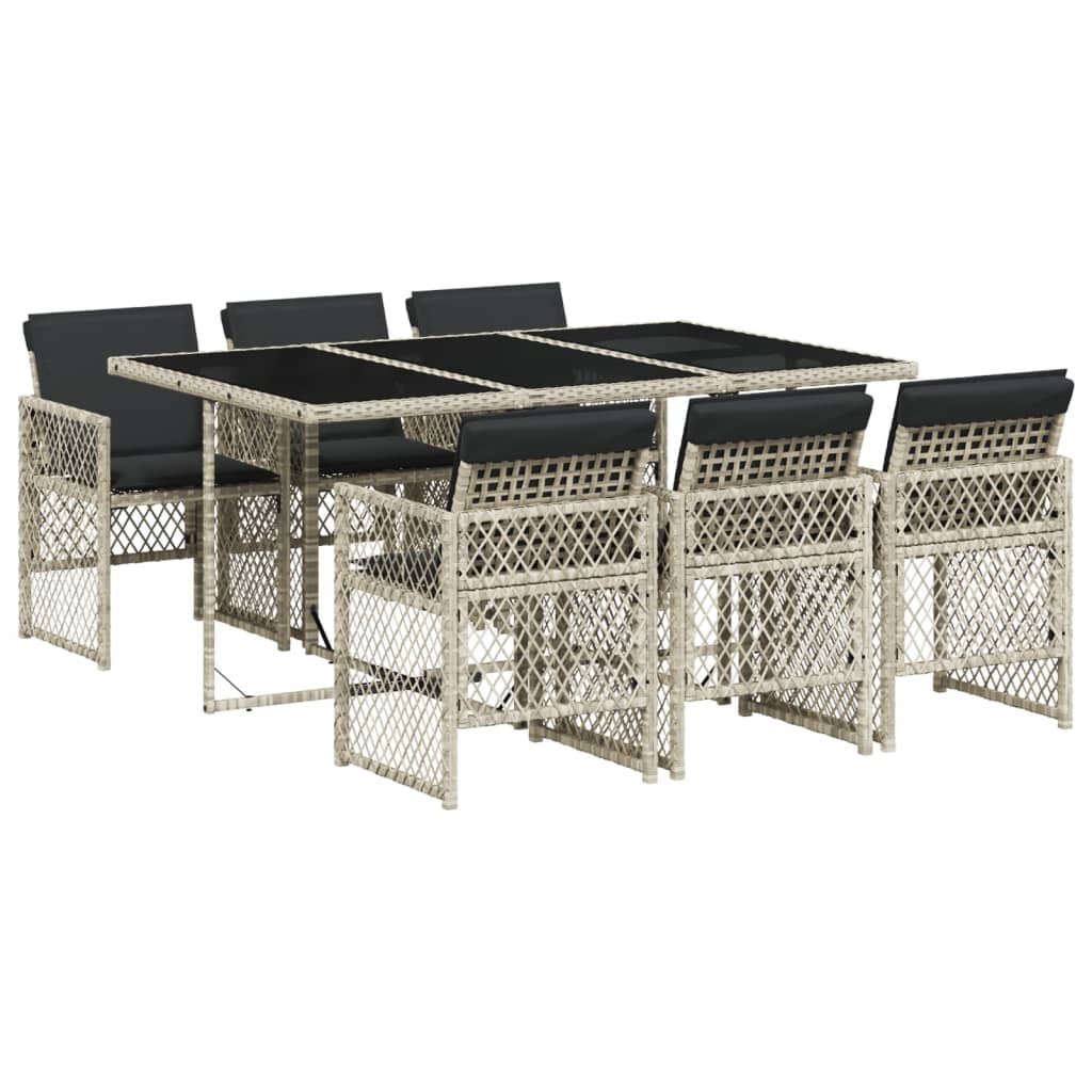 Ensemble à manger de jardin et coussins 7 pcs gris clair rotin