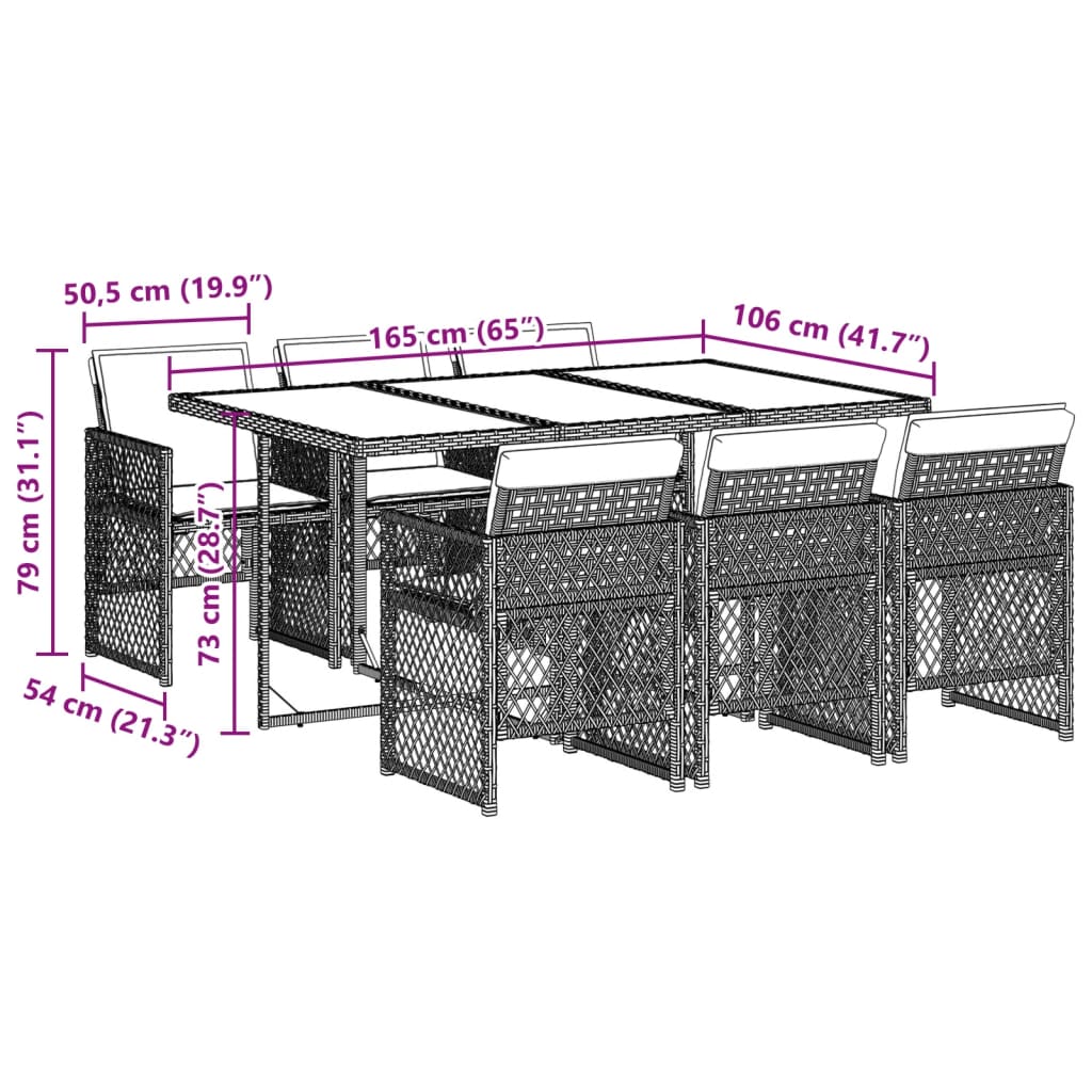 Ensemble à manger de jardin et coussins 7 pcs gris clair rotin Salons de jardin vidaXL