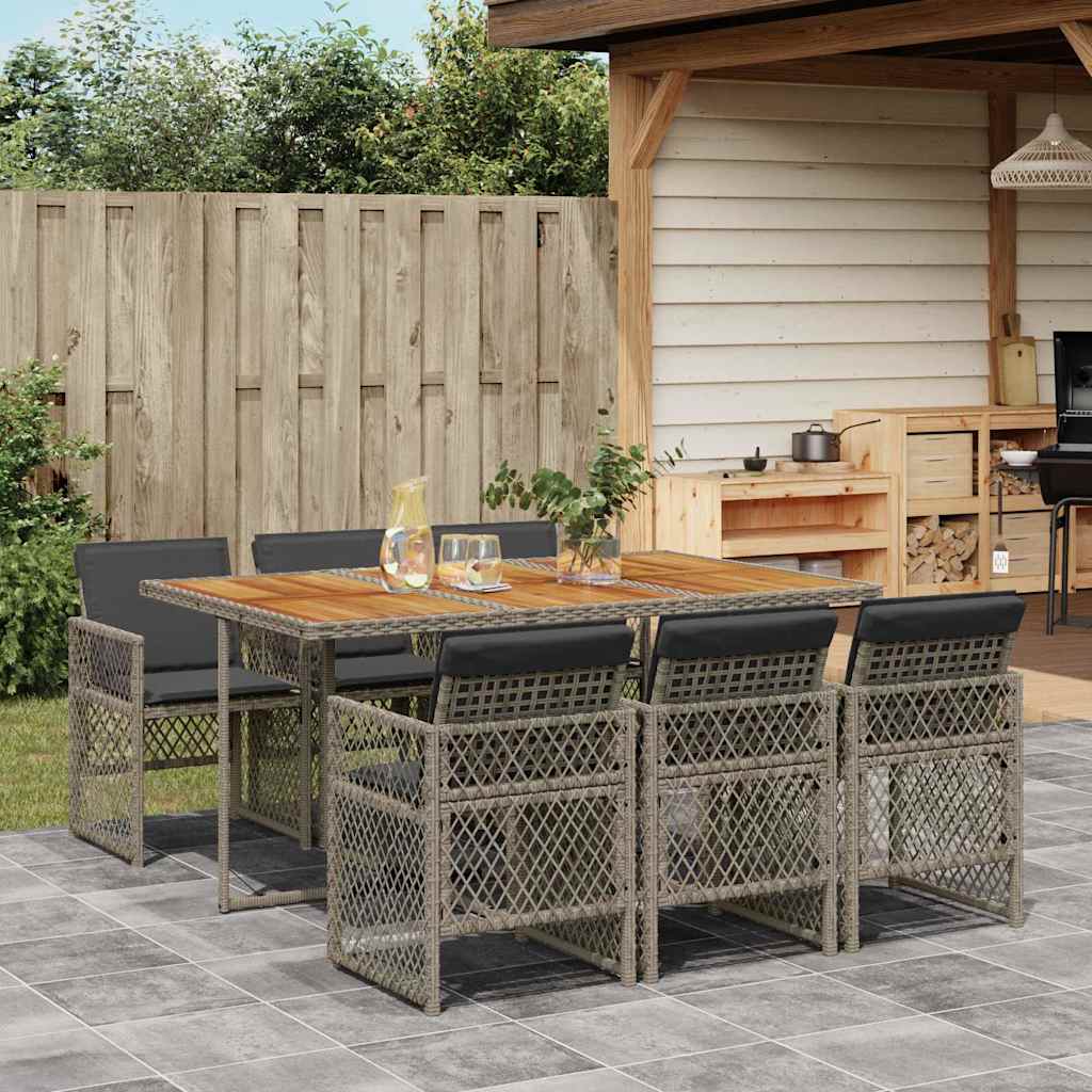 Ensemble à manger de jardin et coussins 7 pcs gris rotin