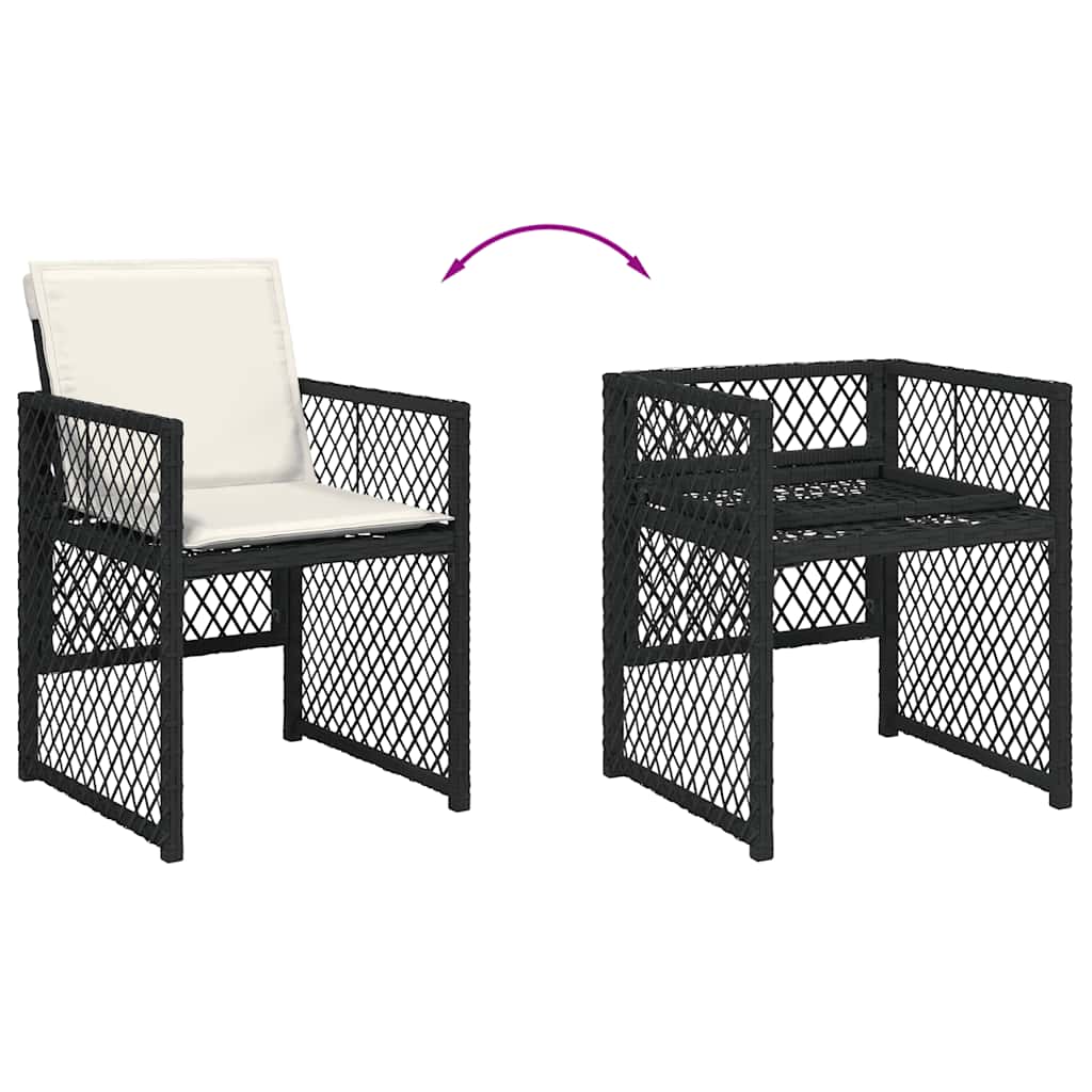Ensemble à manger de jardin coussins 7 pcs noir résine tressée